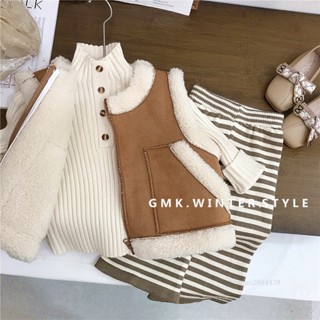 【全店免運】女童秋冬季兒童新款韓版洋氣純色加厚麂皮加厚外套加絨馬甲
