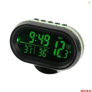 casytw 汽車溫度計數字時鐘 dc 12v 汽車時鐘 led 照明自動雙溫度計電壓表電壓測試儀