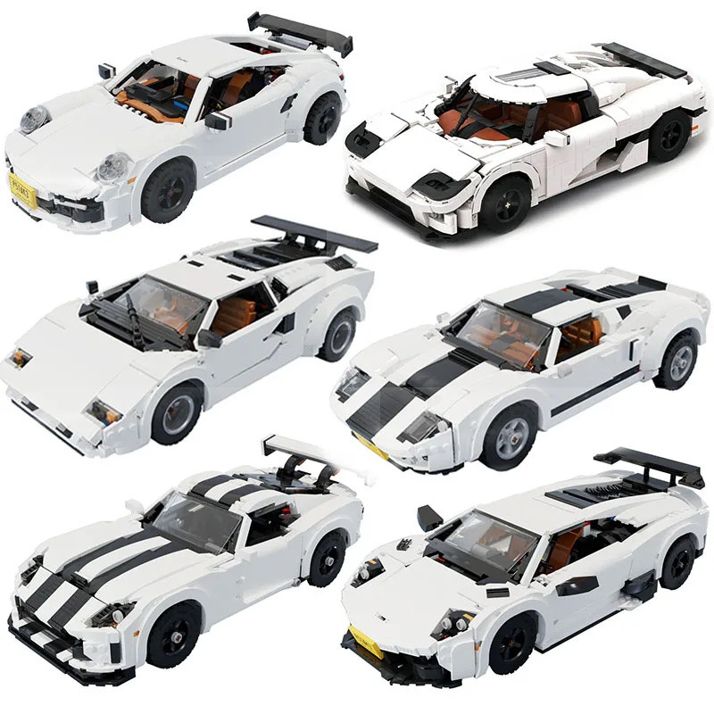 1254pcs MOC-95636白色超級跑車兼容10295積木積木益智益智玩具生日聖誕禮物