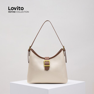 (Lovito Refine) 休閒素色大容量下十字鎖簡約實用時尚單肩托特包女士 LFAR6015