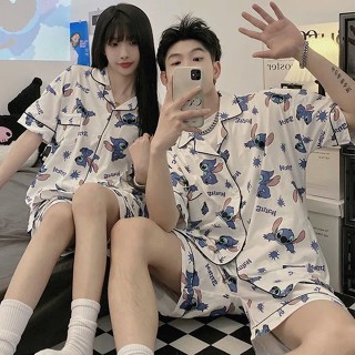 【現貨】夏季新款睡衣男女短袖卡通學生ins宿舍網紅史迪仔情侶家居服套裝