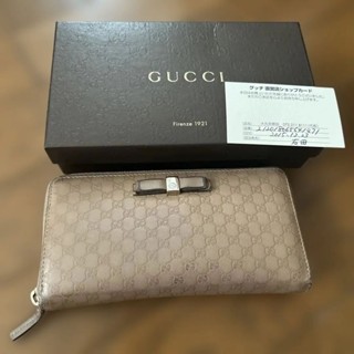 GUCCI 古馳 錢包 長夾 GG RIBBON款 皮革 米色 mercari 日本直送 二手