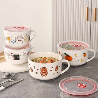 加熱泡麵碗 泡麵碗 陶瓷湯碗飯碗帶蓋帶手柄可微波爐專用保鮮碗泡麵碗便當盒泡麵碗