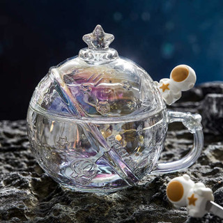 馬克杯 隨行杯 保冰杯 太空人聯名星球水杯少女心可愛牛奶杯耐熱玻璃早餐杯帶蓋勺咖啡杯