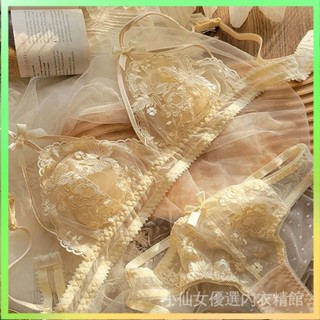 【✨臺灣熱賣】 【刺繡點綴】網紗三角盃內衣女法式蕾絲大胸顯小超薄無鋼圈透氣性感文胸罩套裝 限時特賣B4-1-A