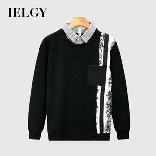 IELGY 毛衣襯衫領男士休閒假兩件上衣男士長袖打底衫