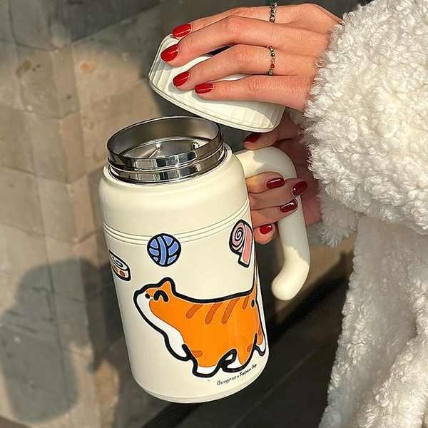保冷杯 woky 杯蓋 高顏值帶蓋水杯 1000ml大容量保溫杯女316不鏽鋼學生水杯高顏值便攜帶把手杯子男