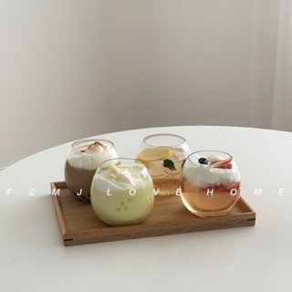 臺灣發貨-ins圓形玻璃杯網紅餐廳高顏值冰咖啡杯 進口水晶玻璃杯 chic飲料杯北歐甜品杯蘇打水玻璃杯子早餐杯牛奶杯