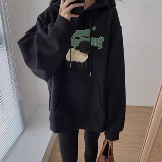 胖胖美依 S-4XL 大碼女裝 印花上衣 學院風 連帽T卹 大尺碼上衣 新款連帽衛衣小個子慵懶風黑色帽衫上衣-2207.