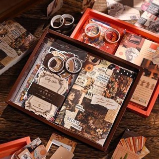 【臺灣出貨】藝文手帳本 復古歐式套裝 ins手帳本禮盒 手賬本 手賬貼紙 手賬素材 生日禮物 筆記本 交換禮物