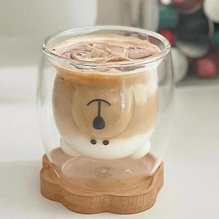 耐熱玻璃杯 雙層隔熱 小熊 玻璃杯 咖啡 杯子270ML