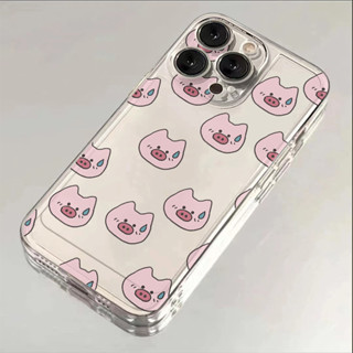 簡約卡通滿屏流汗的小豬透明防震13 16 11 15 Pro保護殼相容iPhone 16 15 14 13 12 11