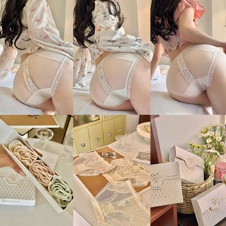 【3條盒裝】L-XL 性感網紗中腰內褲女 高彈力 10A抗菌舒適透氣三角褲 純欲蕾絲花邊 大尺碼 包臀內褲