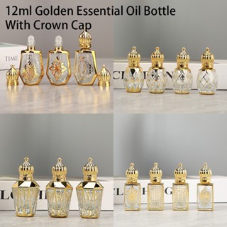 6ml 10ml 12ml 金色空可再填充精油瓶香水玻璃滾珠便攜式瓶帶皇冠蓋