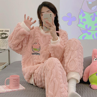 珊瑚絨睡衣法蘭絨睡衣韓版可愛加厚保暖[D1123]法蘭絨睡衣女秋冬季加絨加厚學生可愛可外穿珊瑚絨長袖家居服套裝