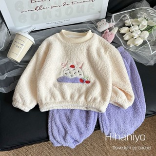 【現貨下單】 新款 女童秋冬楊梅絨睡衣套裝新款加厚寶寶卡通兒童冬季保暖套裝家居服 大童 女童 兒童睡衣