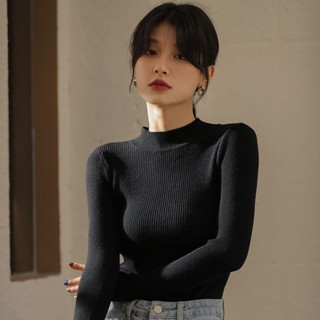 2024秋冬新款中高領毛衣女短版內搭長袖針織打底衫緊身套頭上衣潮