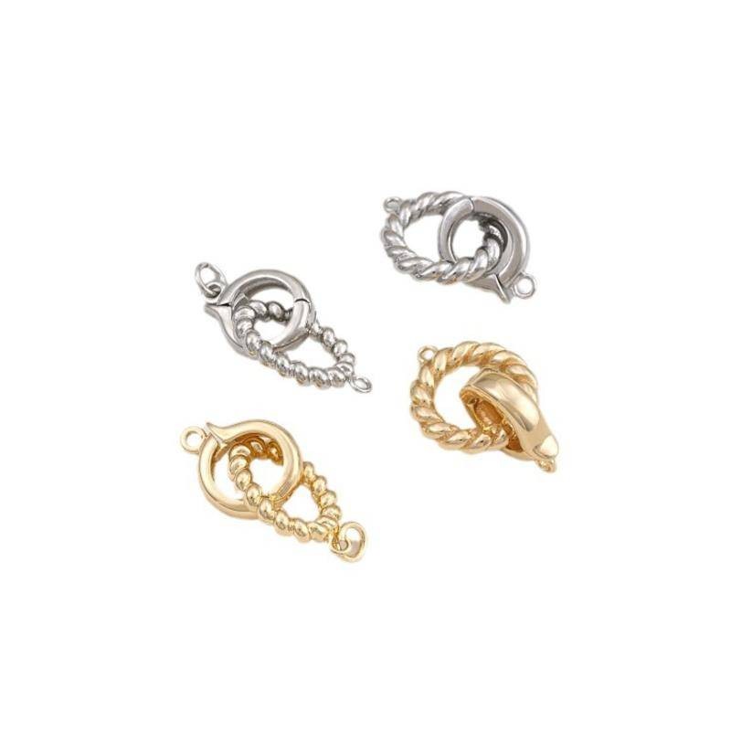 宏雲Hongyun-Ala新品-保色14K包金麻花圓環珍珠扣圓形扣子手工diy項鍊飾品收尾扣配件