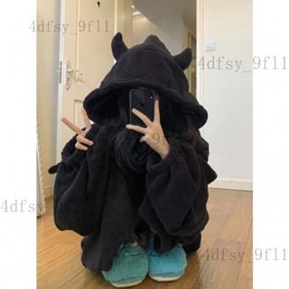 『珞伊不覺優選』珊瑚絨大尺碼睡衣女款冬季小惡魔加厚法蘭絨連帽睡袍冬天家居服浴袍