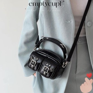 EMPTYCUP女斜挎包,拉鍊黑色單肩包,Y2K風格PU皮革相機翻蓋袋迷你女孩鉚釘手提包
