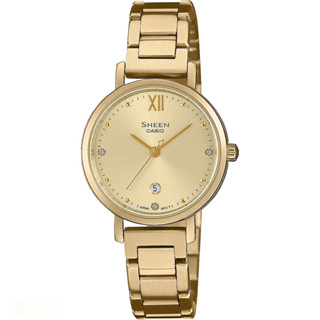 CASIO 卡西歐 SHEEN 簡約藍寶石水晶鏡面女錶-金 SHE-4540G-9A