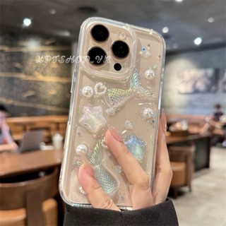 鐳射美人魚尾鏈樹脂手機殼適用於 iPhone 16ProMax 16Plus 15 14 13 12 11 防震保護殼