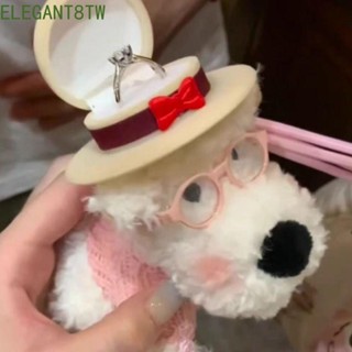 ELEGANT8TW結婚戒指盒,毛絨卡通毛絨小狗公仔戒指盒,展示填充的可愛的訂婚戒指盒給女朋友