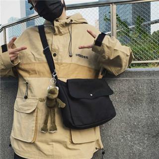 帆布袋 伸縮帆布 男士斜揹包潮牌ins小挎包女揹包日系郵差帆布斜揹包休閒學生包包