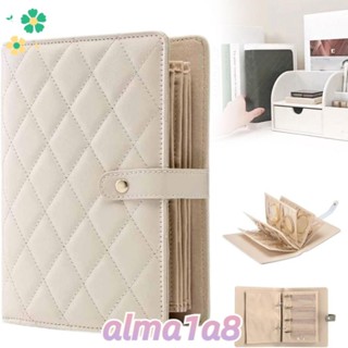 ALMA1A8珠寶收納冊,透明的附拉鍊項鍊活頁收納冊,奢華PU皮革天鵝絨清晰的口袋首飾包裝盒