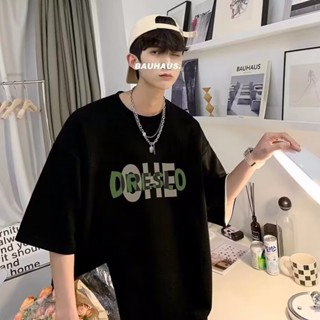 【HOT 本舖】男裝 美式復古嘻哈重磅夏季短袖寬鬆圓領T恤男小領口黃色體恤純棉上衣