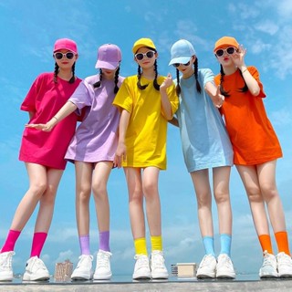 閨蜜裝彩色t恤套裝寬鬆團體出遊旅行表演服多巴胺糖果色t恤運動會