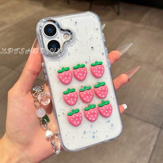 草莓鏈樹脂手機殼適用於 iPhone 16ProMax 16Plus 15 14 13 12 11 防震保護殼