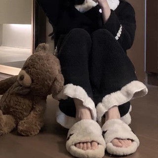 胖MM300斤可穿睡褲女冬季珊瑚絨黑色加厚保暖毛絨冬款大碼家居褲
