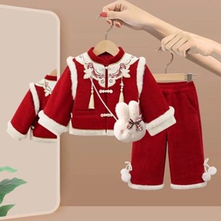 ❤️Baby男女童裝❤️漢服鼕季拜年服套裝2025年安可拉紅週嵗禮服女寶寶唐裝洋氣兩件套