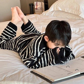 Smile Kids 兒童睡衣 秋冬款 臺灣出貨 男童珊瑚絨睡衣套裝秋冬款半邊絨加厚兒童家居服兩件套保暖秋衣褲