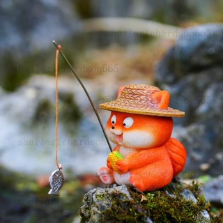 可愛狐狸釣魚擺件 戶外園藝庭院花園多肉盆栽花盆花器假山水池流水魚缸微景觀造景裝飾擺件 房間咖啡店民宿店麵裝飾擺件shei