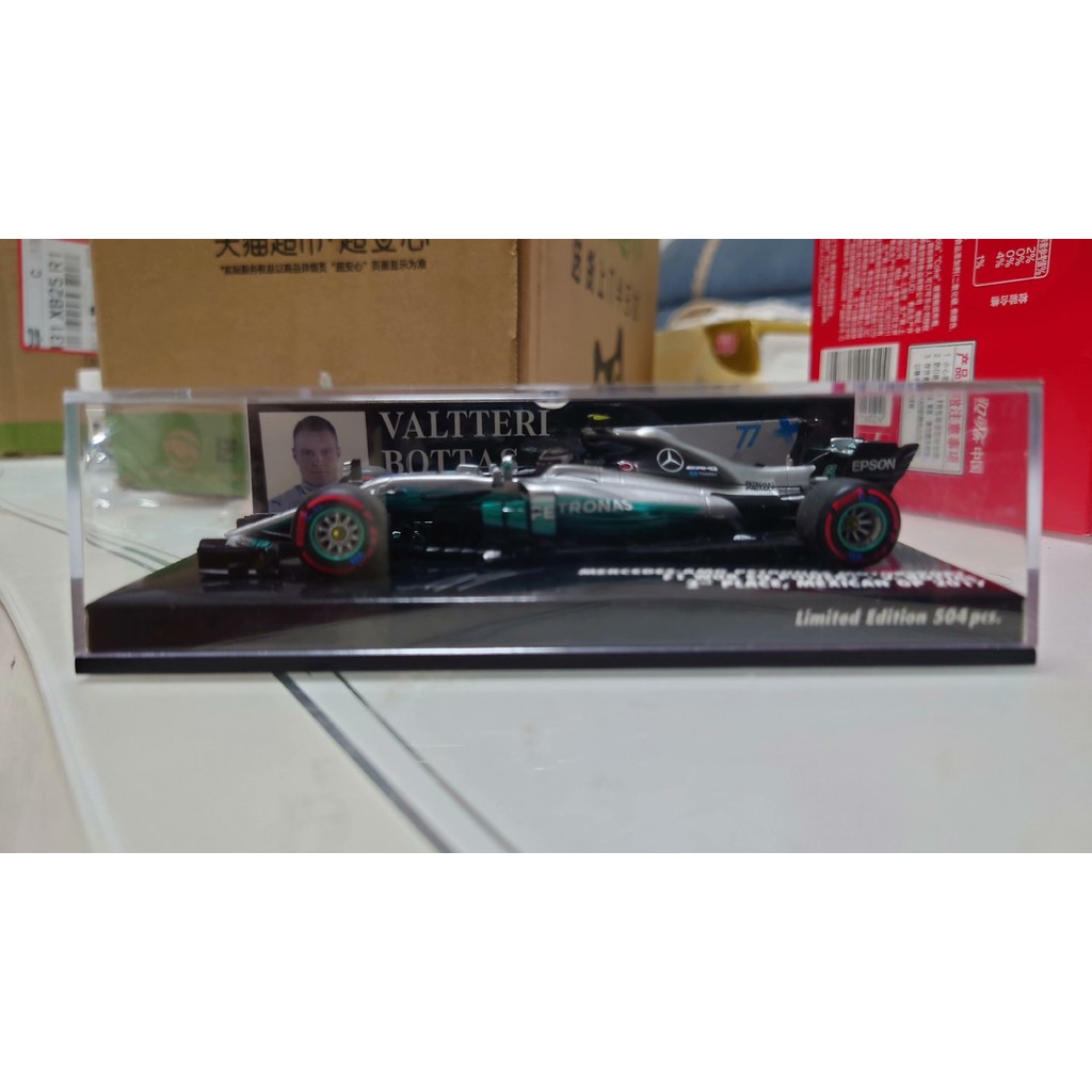 迷你切 1/43 梅賽德斯賓士w08 墨西哥站 博塔斯 第二名 77號賽車 迷你切漆面又新又亮又潤，2017年f1空氣動