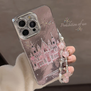 現貨少女煙花城堡帶鏈條適用iphone16蘋果15promax手機殻14閃粉13全包