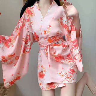 日系性感櫻花睡袍夏季溫泉浴袍浴袍甜美日式雪紡櫻花和服睡衣制服