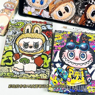 notebook 【店鋪】A5全綵繪內頁拉布布皮質筆記本labubu學生可愛高顏值手賬本橫線本 現貨 25.5.6