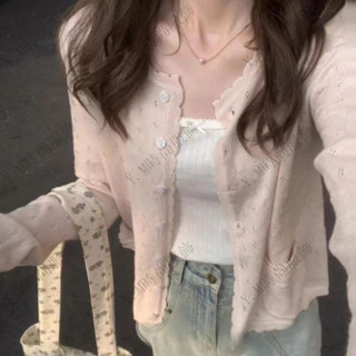 🎀Y.M服飾🎀夏季薄款小香風chic韓系純色溫柔風鏤空針織衫上衣女外搭防曬外套