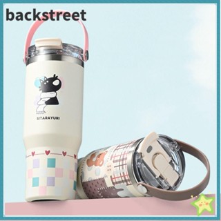BACKSTREET保溫水瓶,卡通印花900毫升旅行咖啡杯,不鏽鋼保冷帶手柄吸管保溫瓶