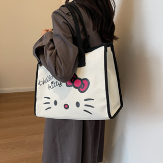 森與星河日韓可愛kitty凱蒂貓帆布包 大容量側揹包 上班通勤包包 托特包 簡約時尚手提袋 大學生上課百搭包包女