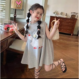 【YAOEENH】90-160CM 夏季女童慵懶風背心洋裝 中大童韓版卡通洋氣無袖 現貨 快速出貨