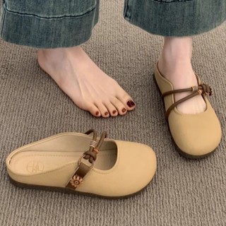 Xuan.選 包頭半拖鞋女夏季外穿2025新款超火平底一腳蹬懶人半托法式涼拖鞋