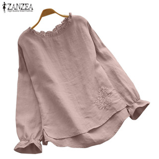 Zanzea 女式韓版復古長袖荷葉領刺繡寬鬆套頭衫上衣