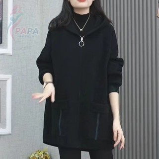 年輕範媽媽裝大碼外套2025冬季新款連帽保暖防風抗寒百搭長袖外套 大碼外套女 外套女 休閒外套 秋天外套女【PAPA】