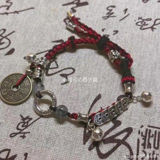 ✨Lucky girl 抖音小紅書同款山鬼花錢手繩手工編織手鍊 中國風國潮手飾旺財情侶國風手環 山鬼花錢手鏈復古手繩