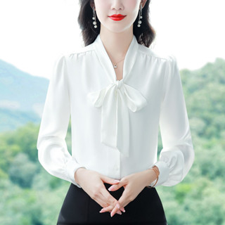 ！飄帶領襯衫秋季2023年新款緞麵女裝垂感蝴蝶結法式獨特上衣