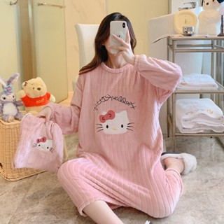 睡衣女秋冬季珊瑚絨長袖睡裙長款加厚連衣裙法蘭絨家居服